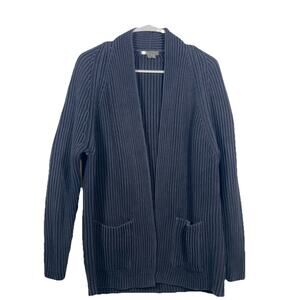 Vince Cardigan Women’s Sz L Cotton Ribbed Knit Heavy Pockets Open Front Dk Navy